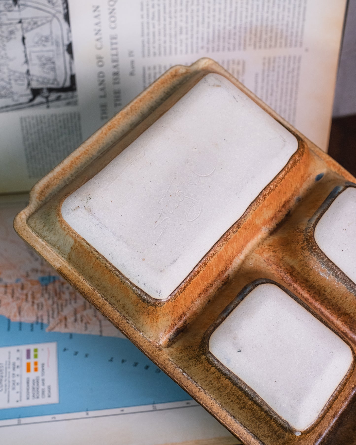 Vintage 1970s Handmade Studio Pottery Sectioned Serving Tray