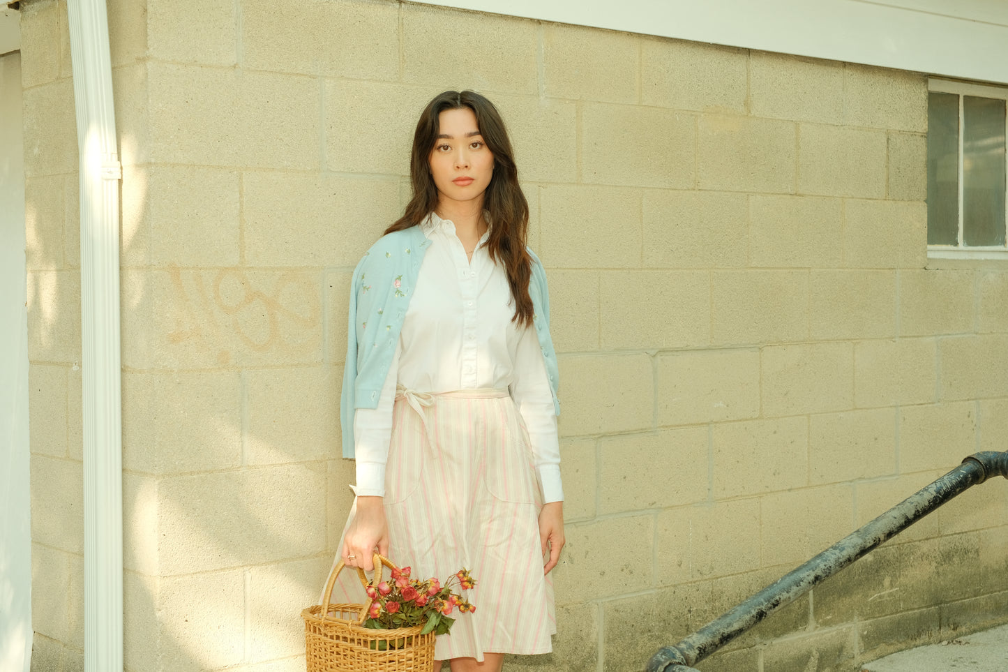 Vintage Pale Blue Embroidered Floral Cardigan