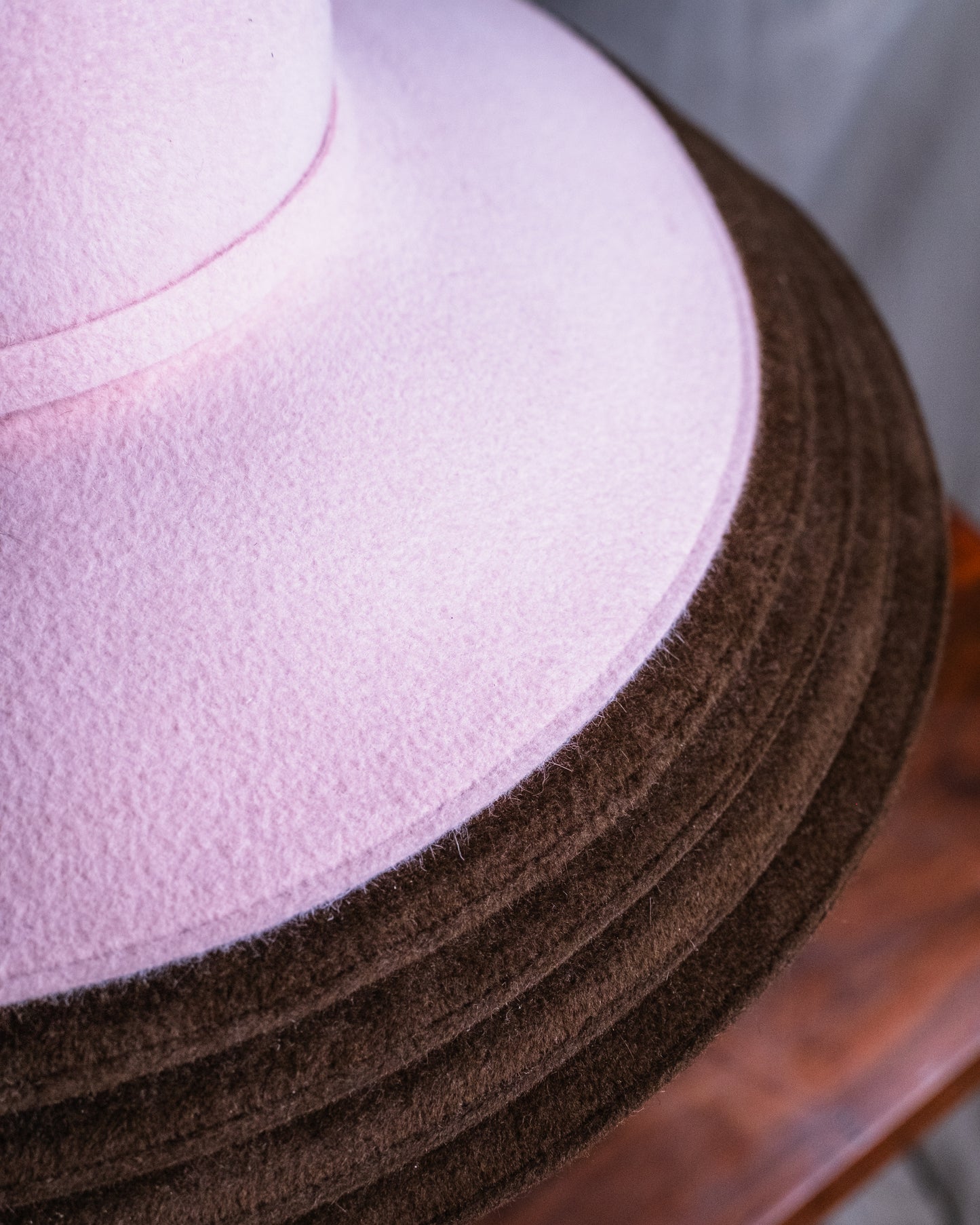 Vintage Gabriel Amar for Frank Olive Pink & Brown Felt Hat w/ Fur Pom