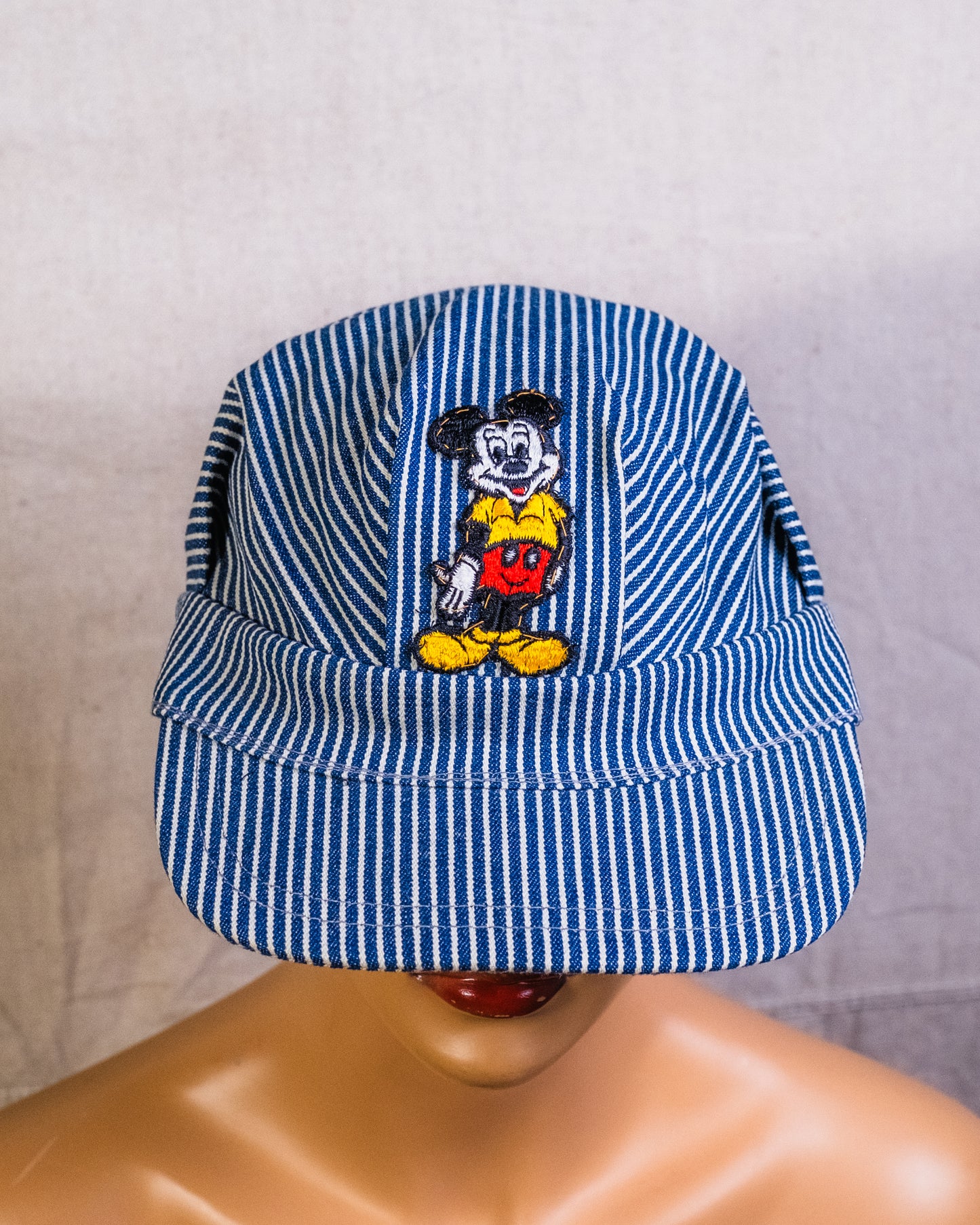 Vintage Hickory Stripe Mickey Mouse Patch Railroad Hat