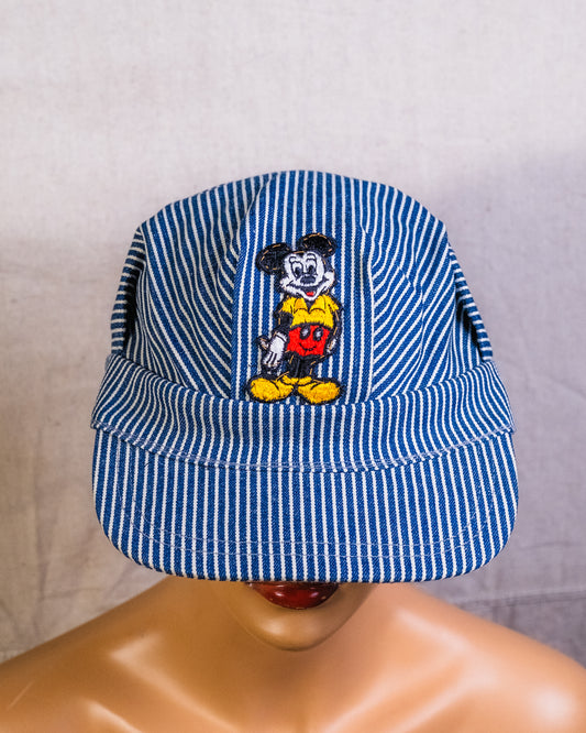 Vintage Hickory Stripe Mickey Mouse Patch Railroad Hat