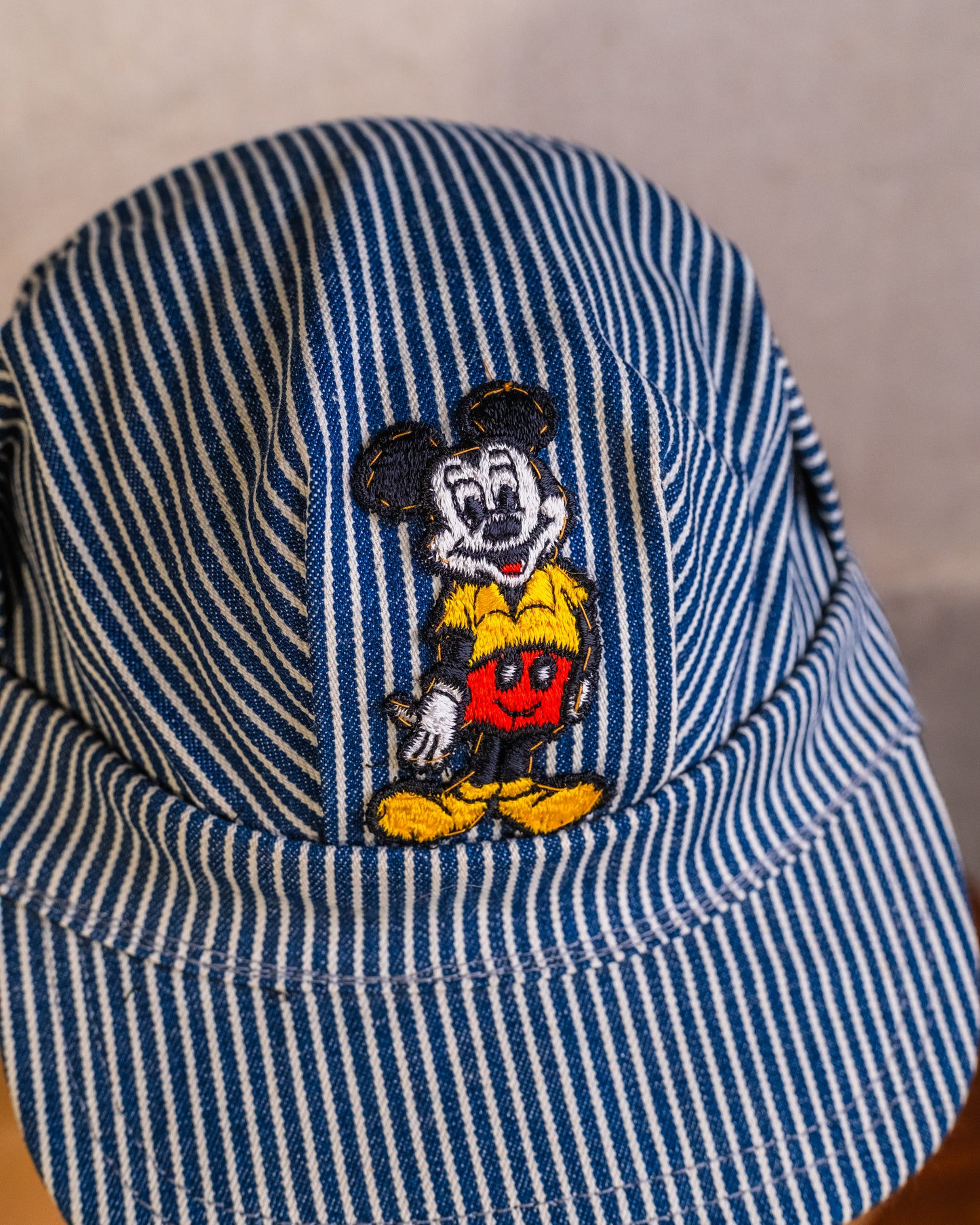 Vintage Hickory Stripe Mickey Mouse Patch Railroad Hat