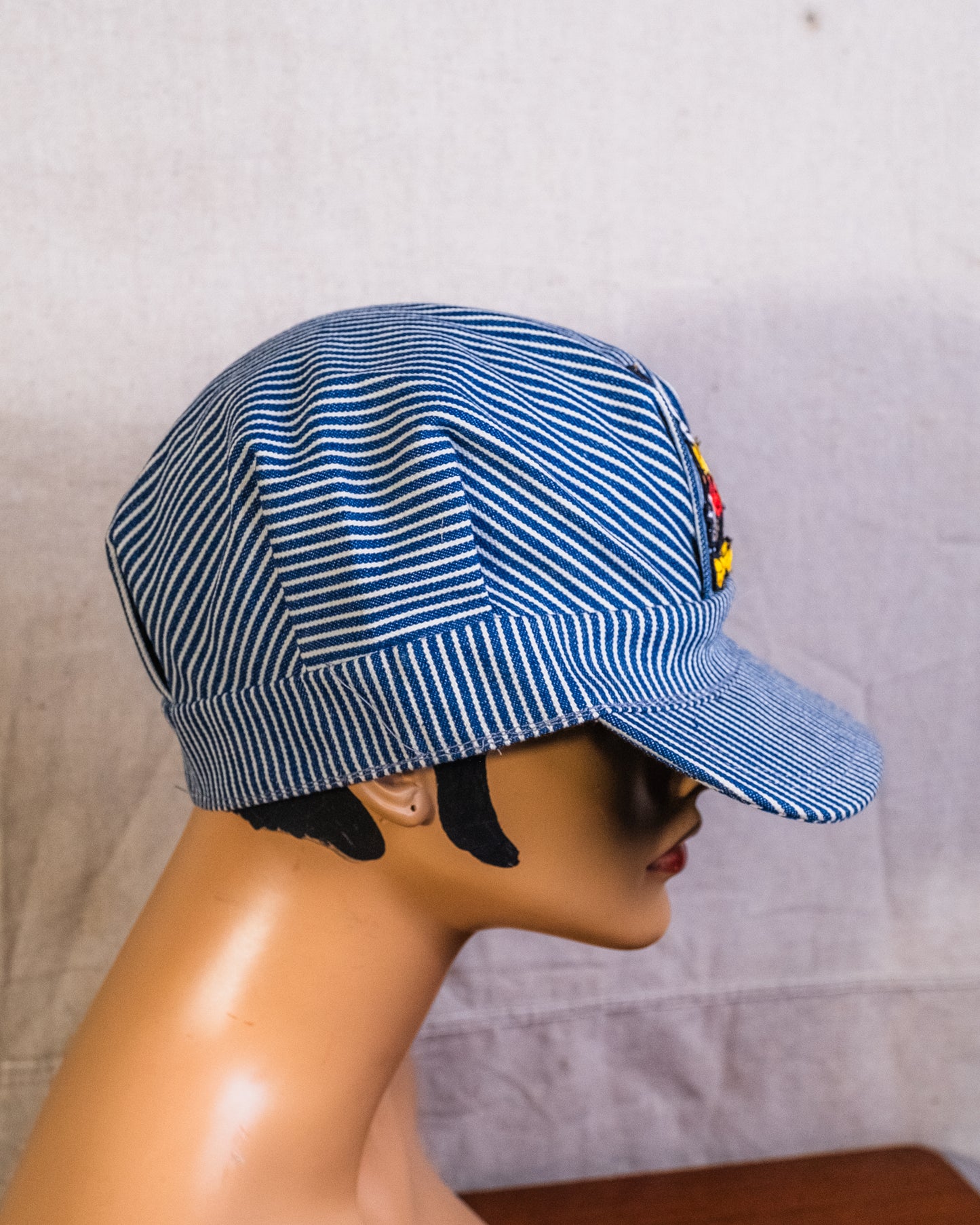 Vintage Hickory Stripe Mickey Mouse Patch Railroad Hat