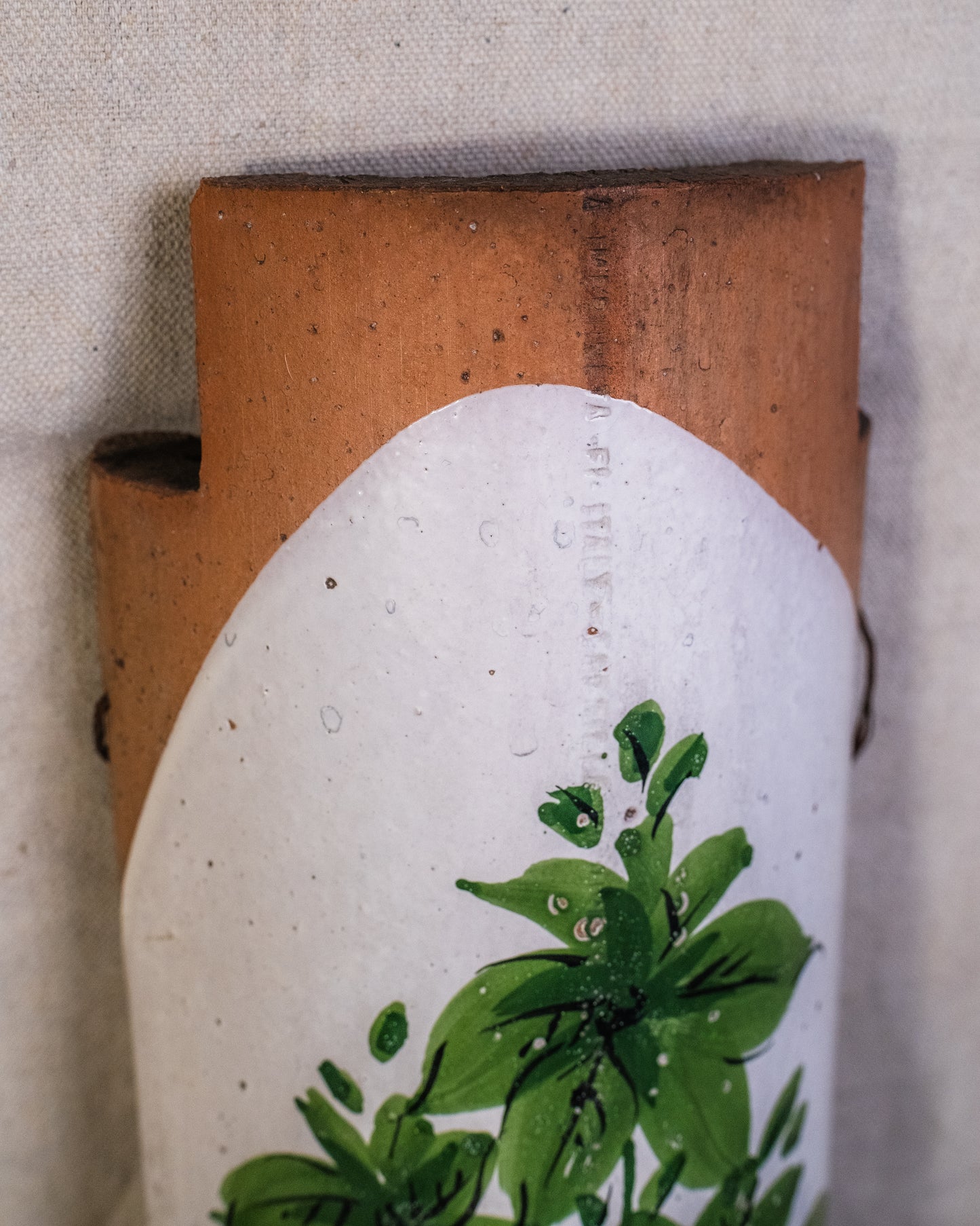 Vintage Terracotta Roof Tile Basil Wall Hanging