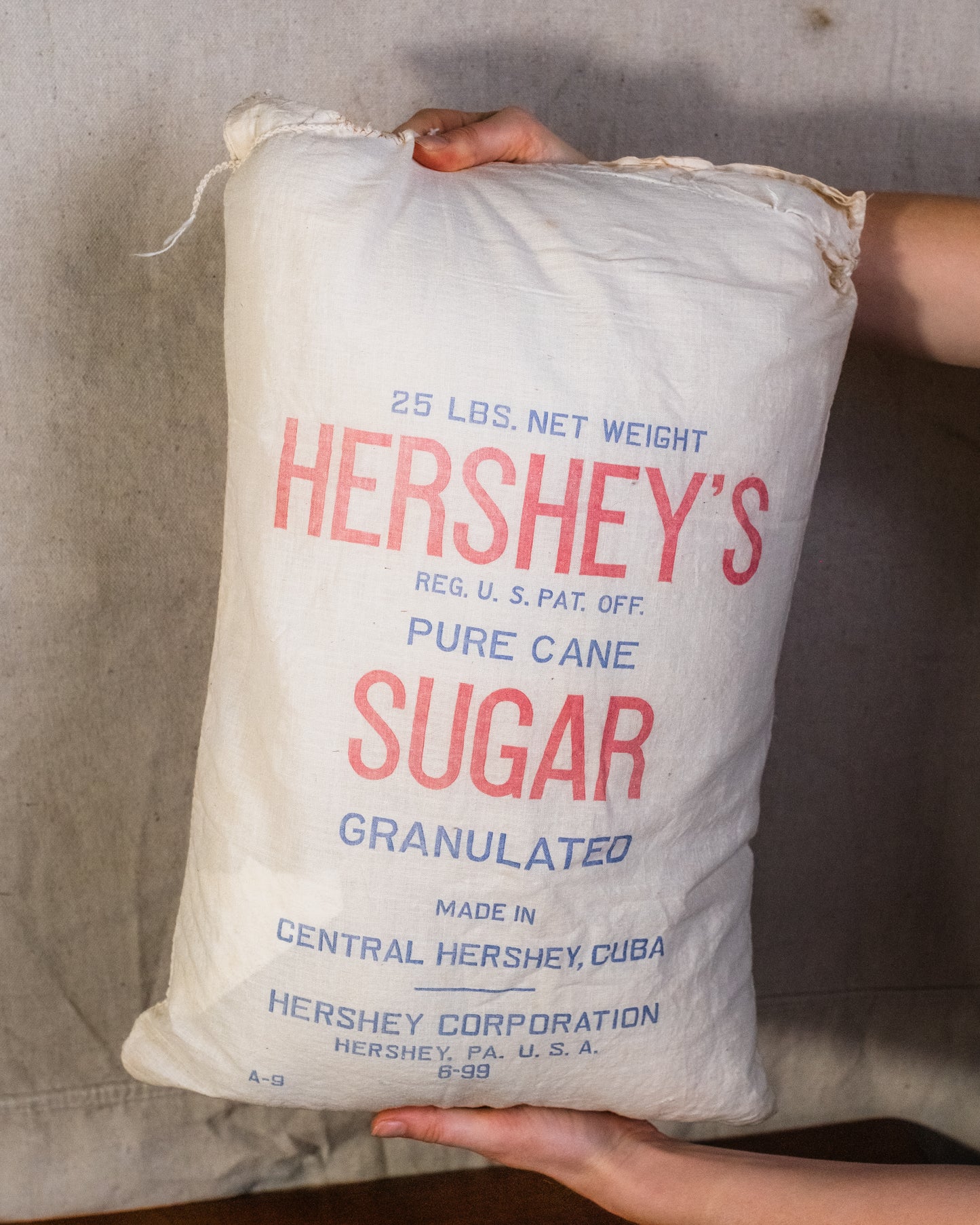 Vintage Hershey’s Sugar Sack Throw Pillow