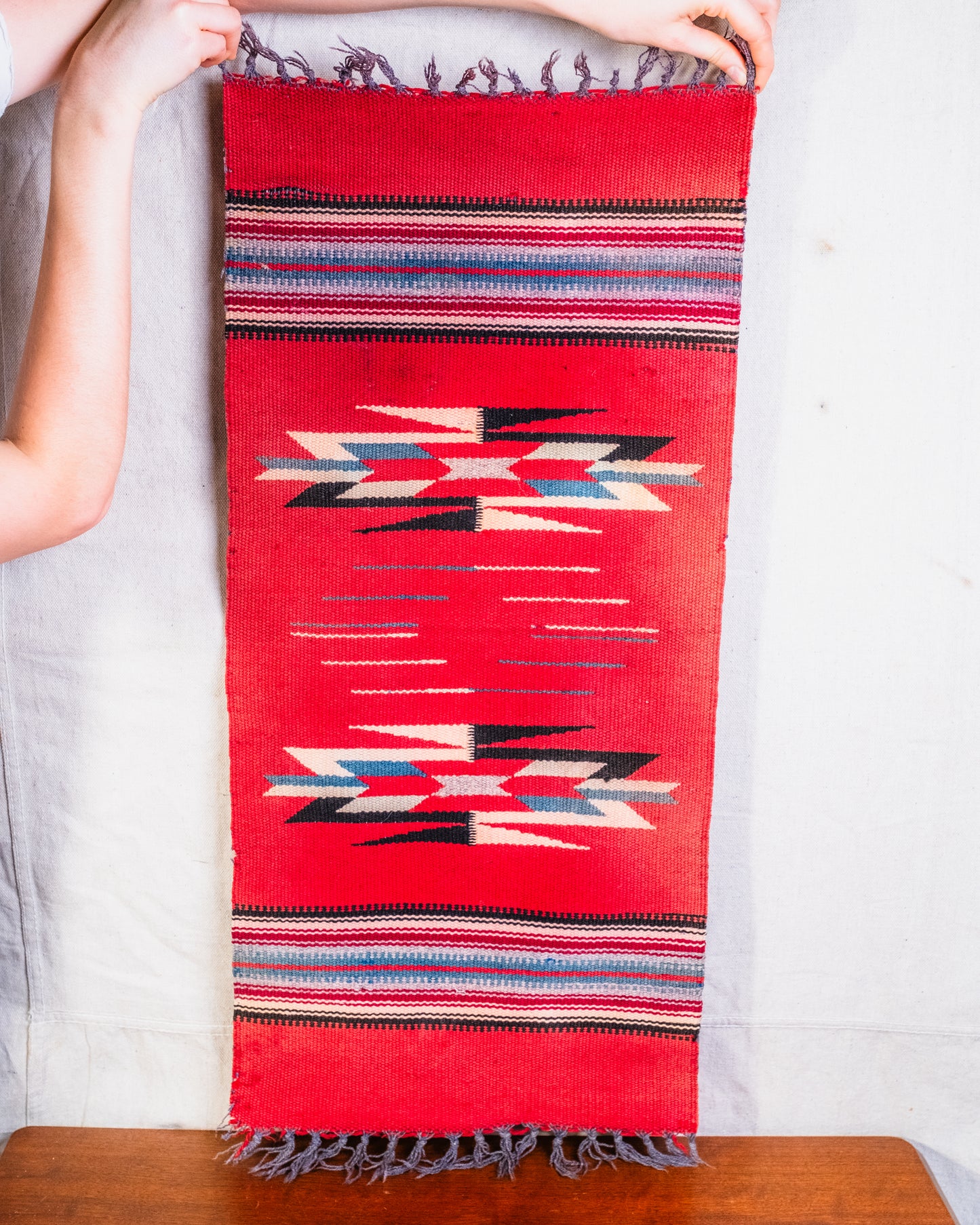Vintage Red Southwest Woven Wool Chimayo Rug