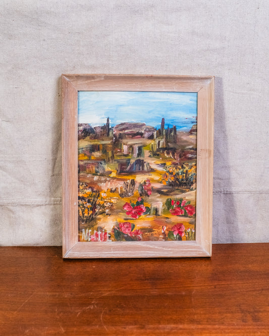 Vintage Framed Desert Landscape Oil Painting | Signed