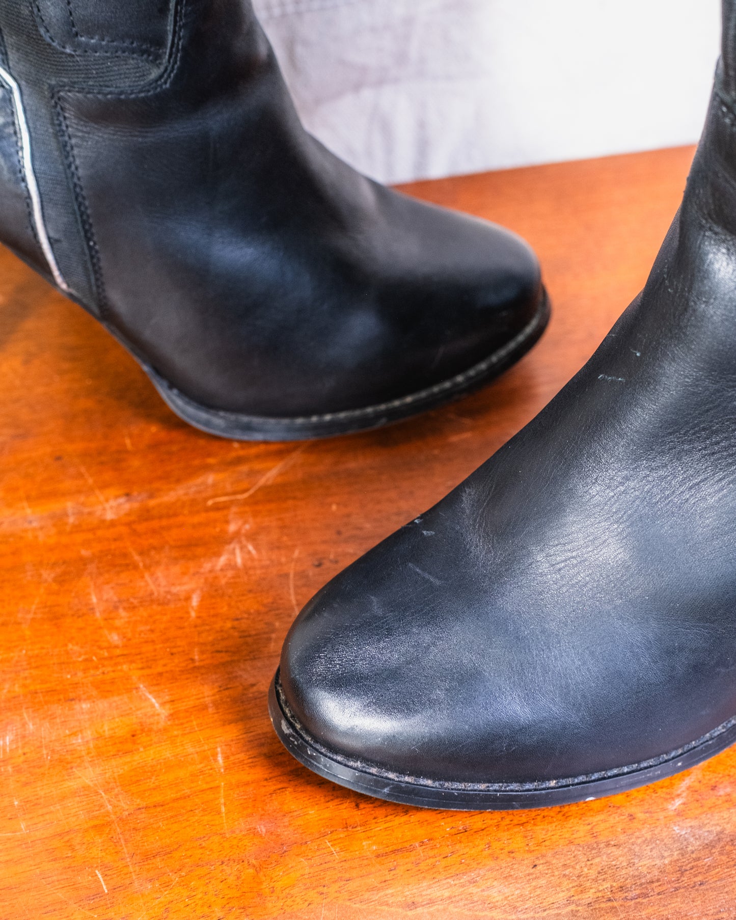 Harley Davidson Black Leather Buckle-Detail Stiletto Heel Boots | Women’s 9.5