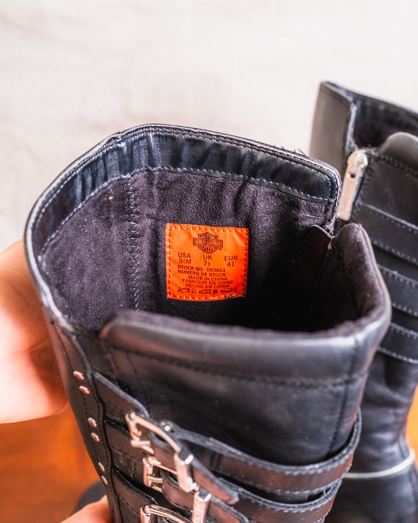 Harley Davidson Black Leather Buckle-Detail Stiletto Heel Boots | Women’s 9.5