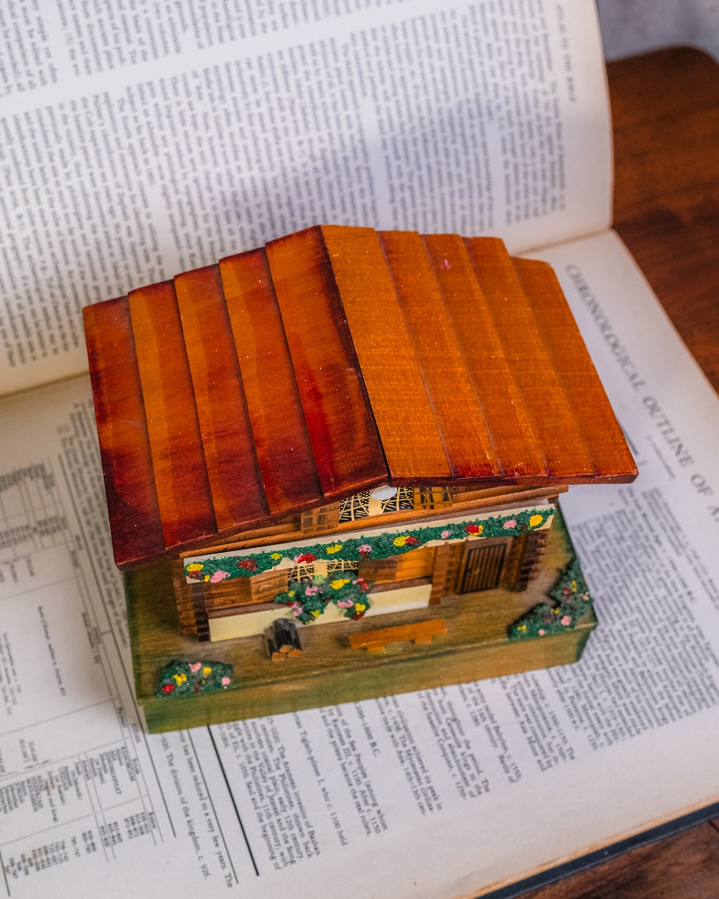 Vintage Wooden Swiss Chalet Musical Trinket Box