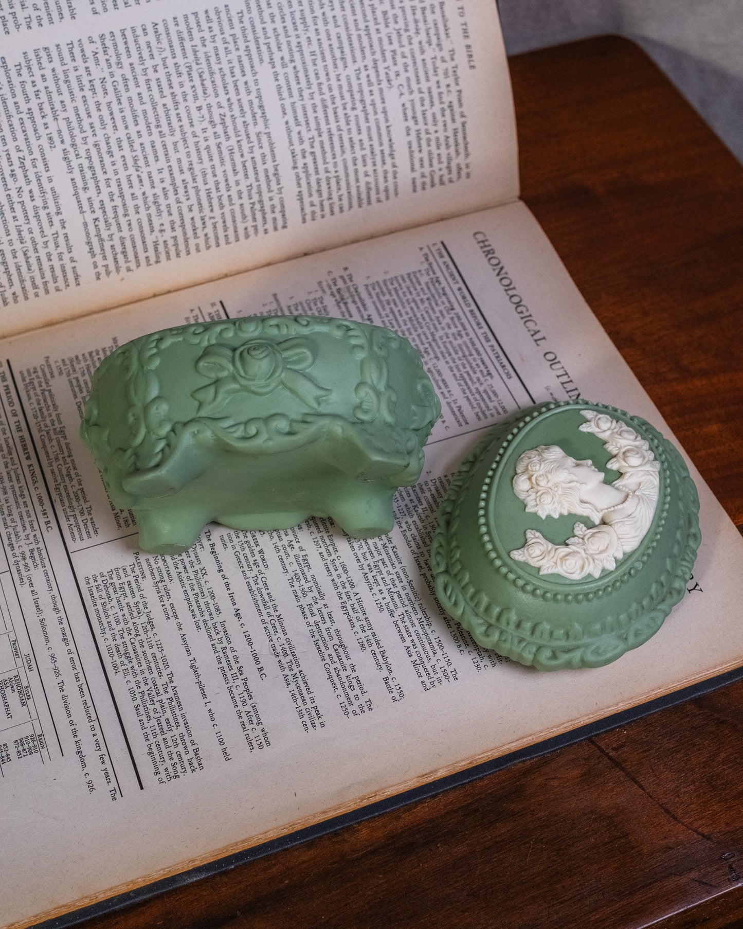 Vintage Green Jasperware Cameo Trinket Box