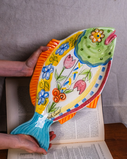 Vintage 1990s Vicki Carroll “Bloomin’ Blossoms” Fish Serving Platter