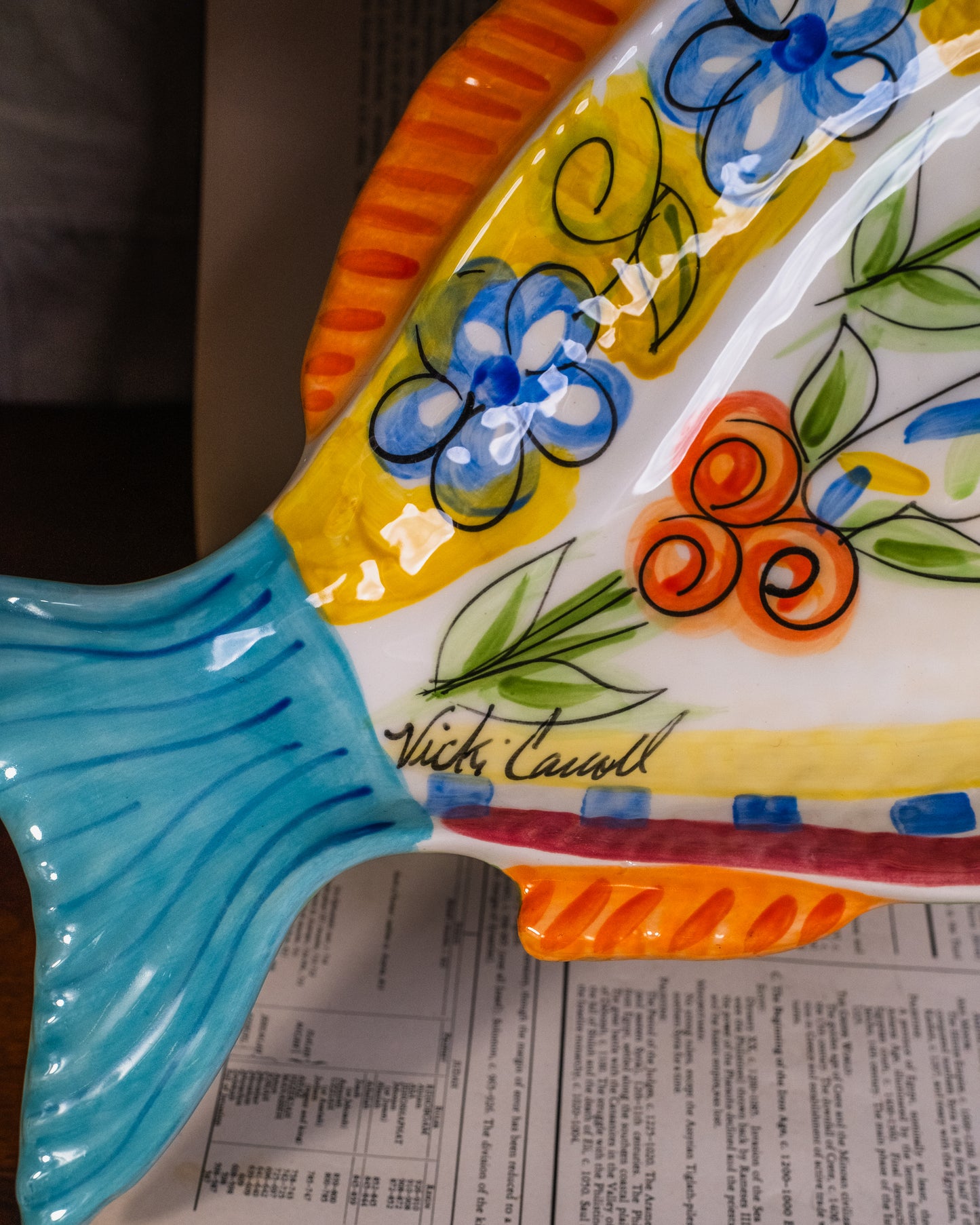 Vintage 1990s Vicki Carroll “Bloomin’ Blossoms” Fish Serving Platter