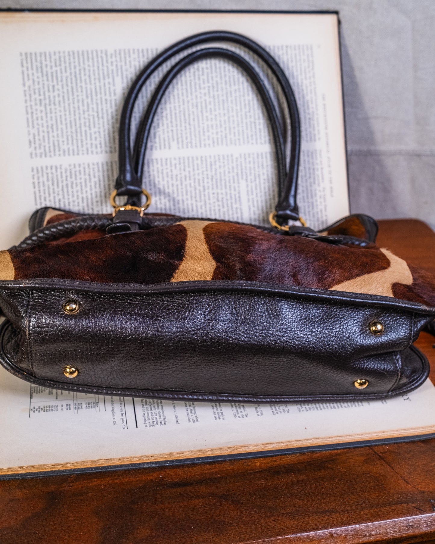 Vintage Adrienne Vittadini Giraffe Print Calf-Hair & Leather Shoulder Bag