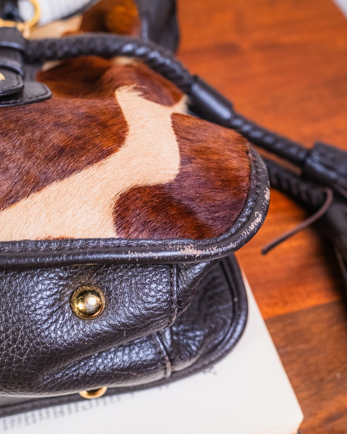 Vintage Adrienne Vittadini Giraffe Print Calf-Hair & Leather Shoulder Bag