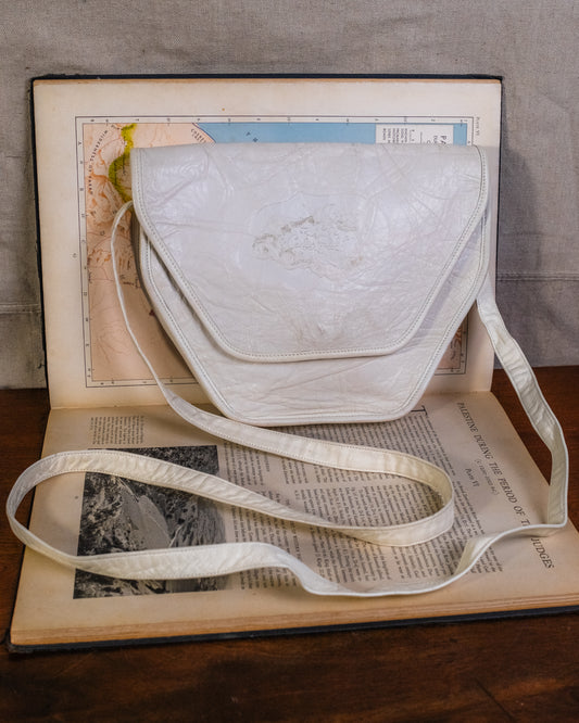 Vintage 1980s Carlos Falchi White Buffalo Leather Crossbody Bag