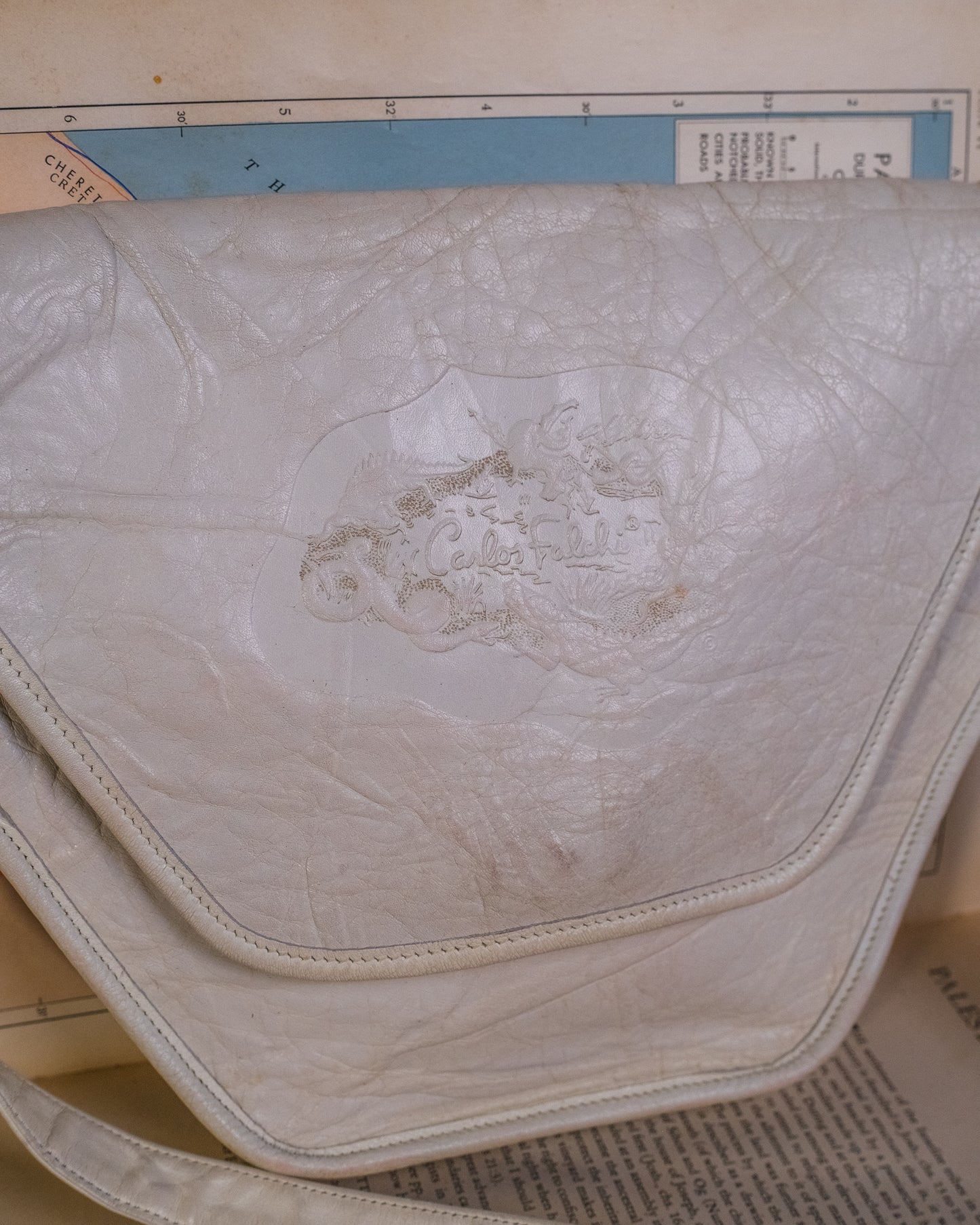 Vintage 1980s Carlos Falchi White Buffalo Leather Crossbody Bag