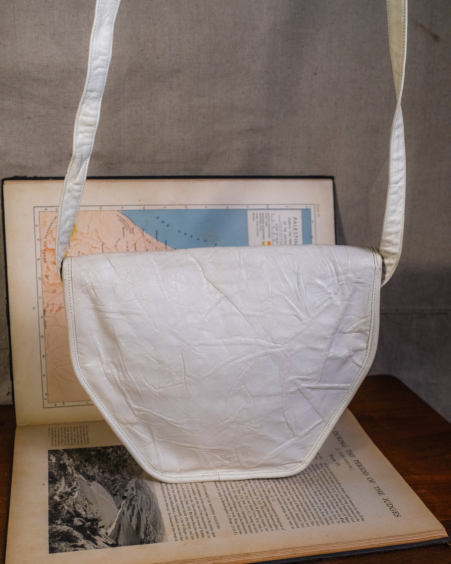 Vintage 1980s Carlos Falchi White Buffalo Leather Crossbody Bag