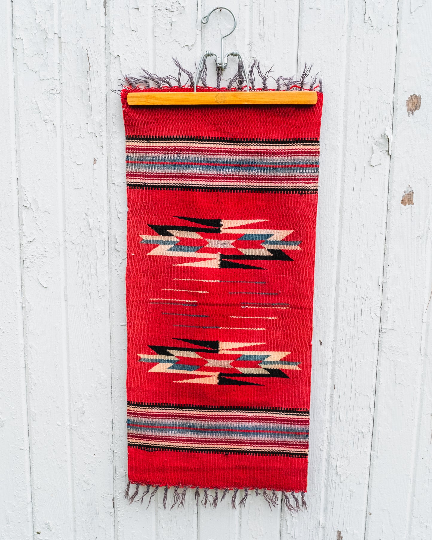 Vintage Red Southwest Woven Wool Chimayo Rug