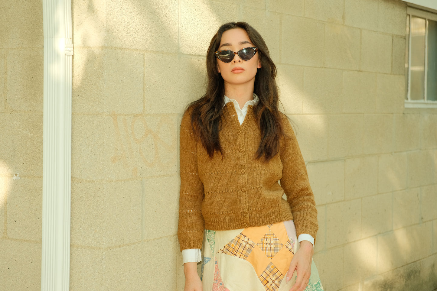 Vintage 1950's Handmade Tan Cardigan