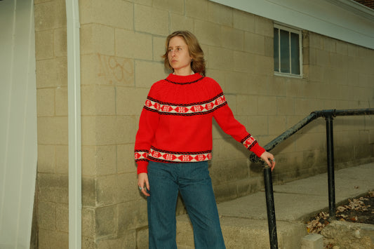 Vintage Handmade Red "Scandinavian" Sweater