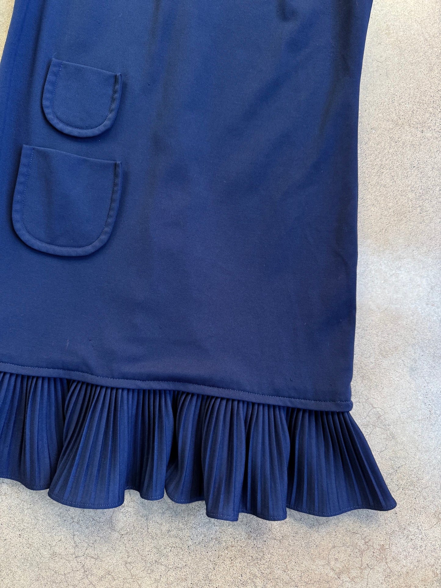 Vintage 1960s Vicky Vaughn Navy Blue Ruffle Trim Shift Dress | Small