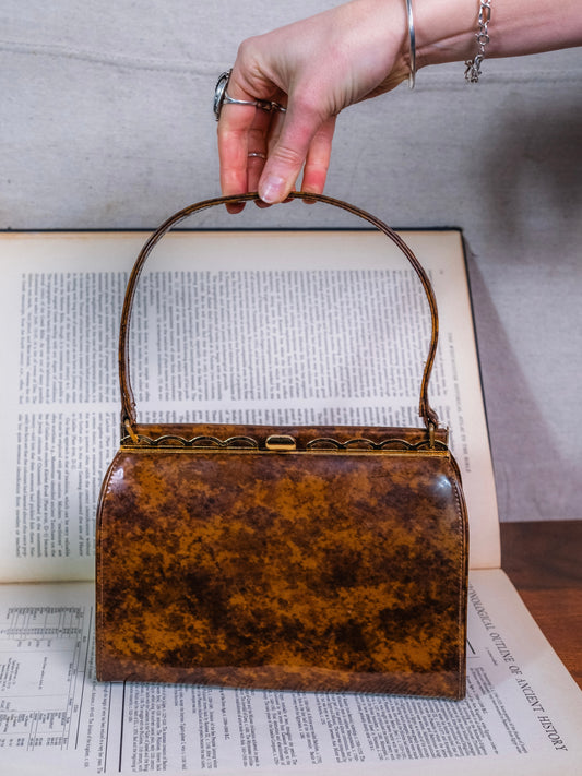 Vintage 1950s Coblentz Patent Leather Tortoiseshell Purse