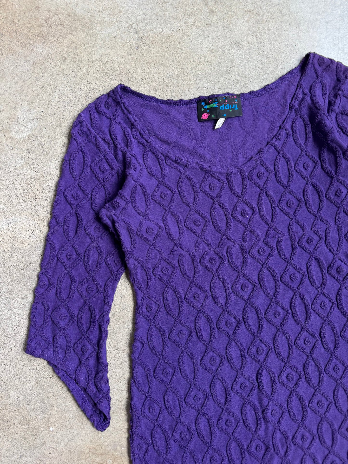 Vintage 1980s Tripp NYC Purple Textured Knit Asymmetric Dress | Medium