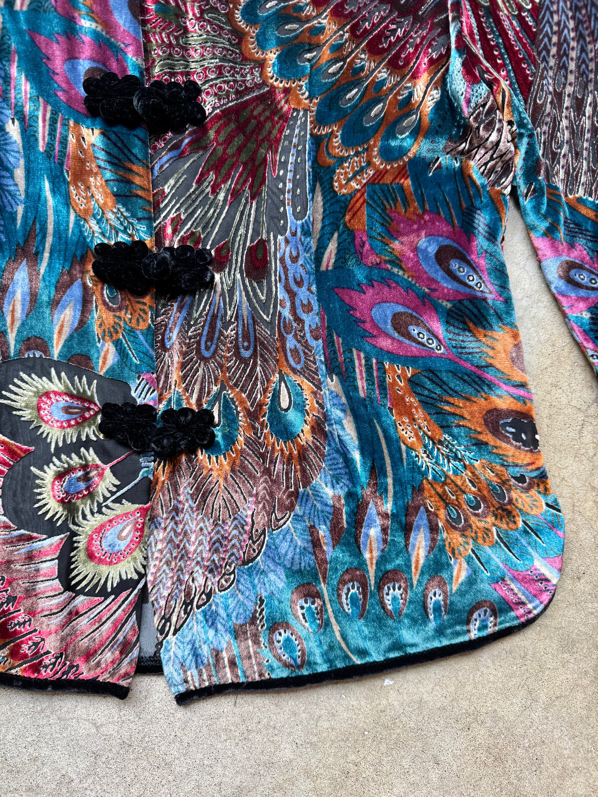 Vintage 1990s Aris A. Peacock Feather Velvet Burnout Silk-Blend Blouse | Small