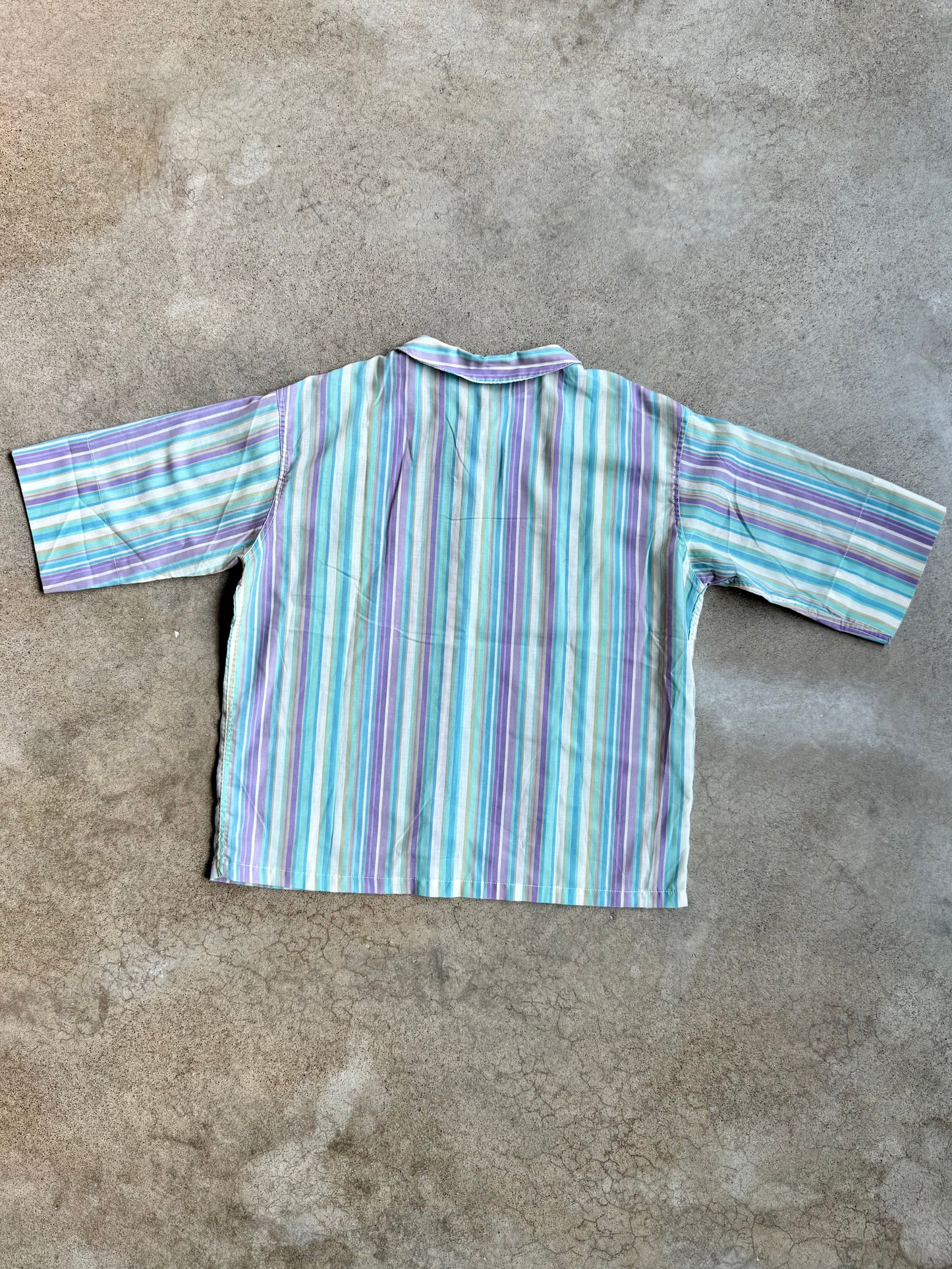 Vintage 1950s Broadcloth Cool-Tone Striped Short Sleeve Shirt | 34