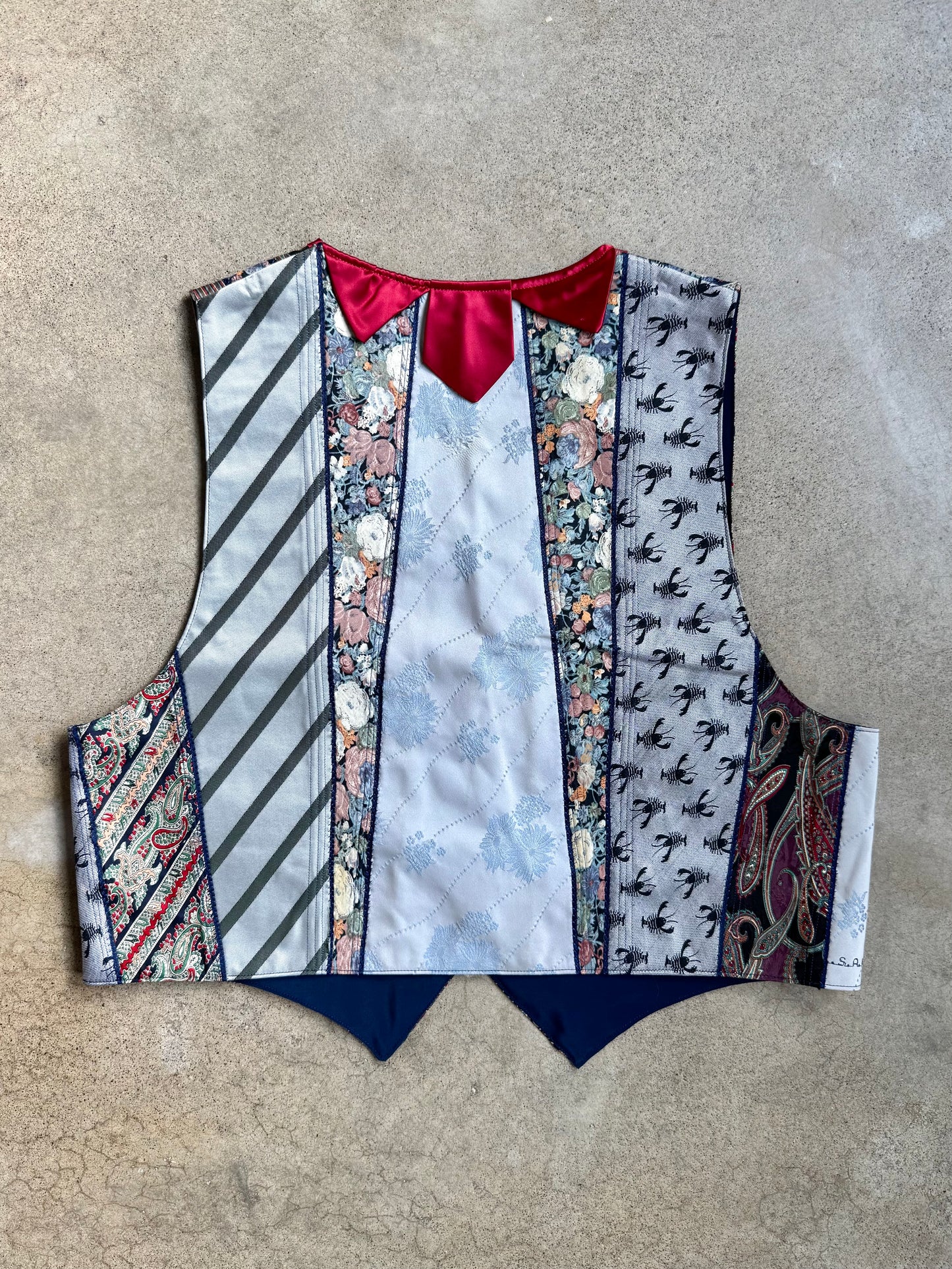 Vintage 1980s Handmade Patchwork Necktie Waistcoat Vest | Large
