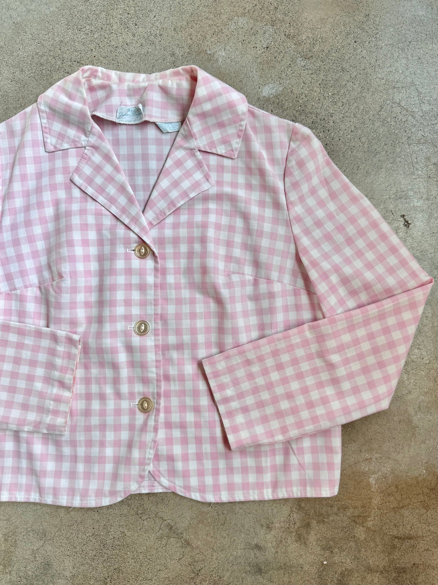 Vintage 1960s Sears Junior Bazaar Pink Gingham Cropped Blouse | S/M