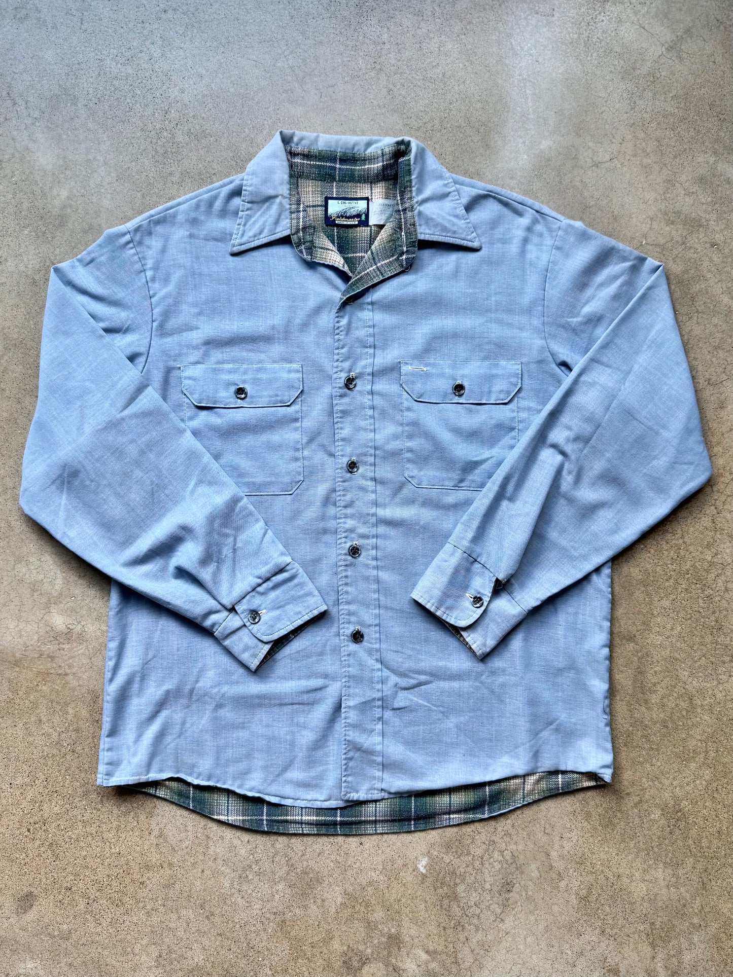Vintage 1970s/80s Fieldmaster Flannel Lined Blue Utility Work Shirt | Large