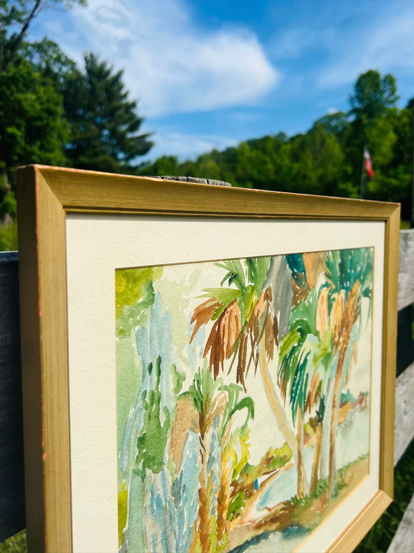 Vintage 1980s Framed & Signed Maximo Beach Florida Watercolor Artwork