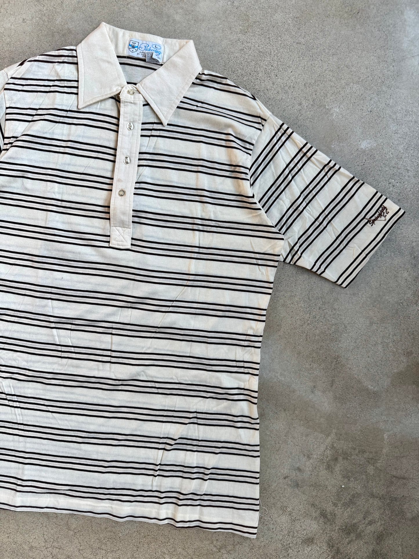 Vintage Pickering Springfield Country Club Striped Lisle Cotton Polo Shirt | Large