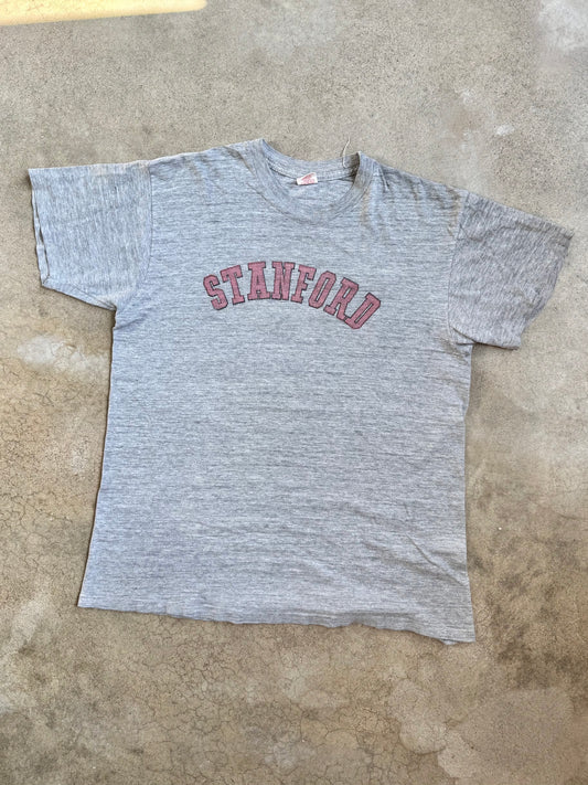 Vintage 1980s Collegiate Pacific Heather Grey Stanford Tee | Large
