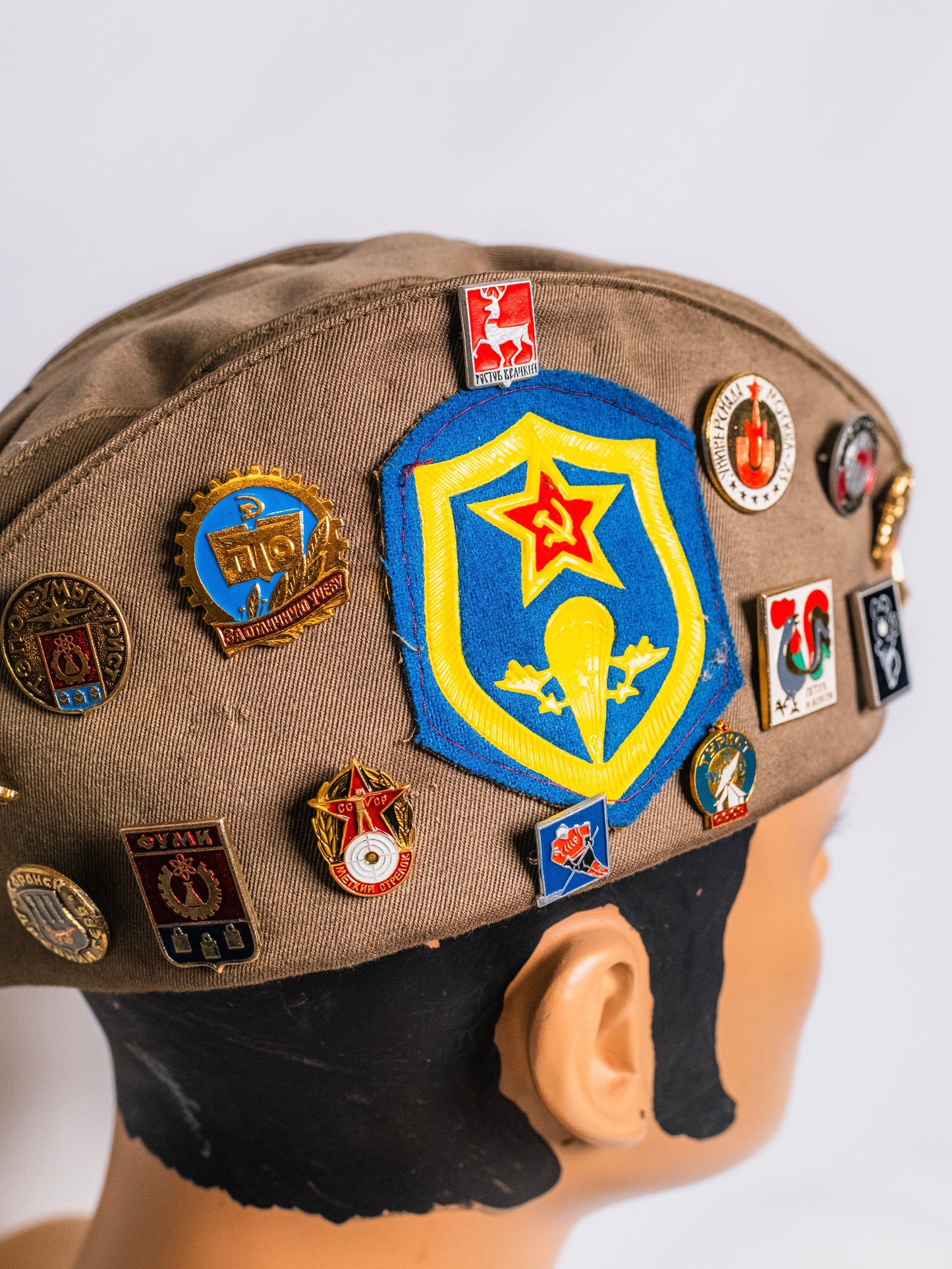 Vintage Russian Soviet USSR Military Hat w/ Pins