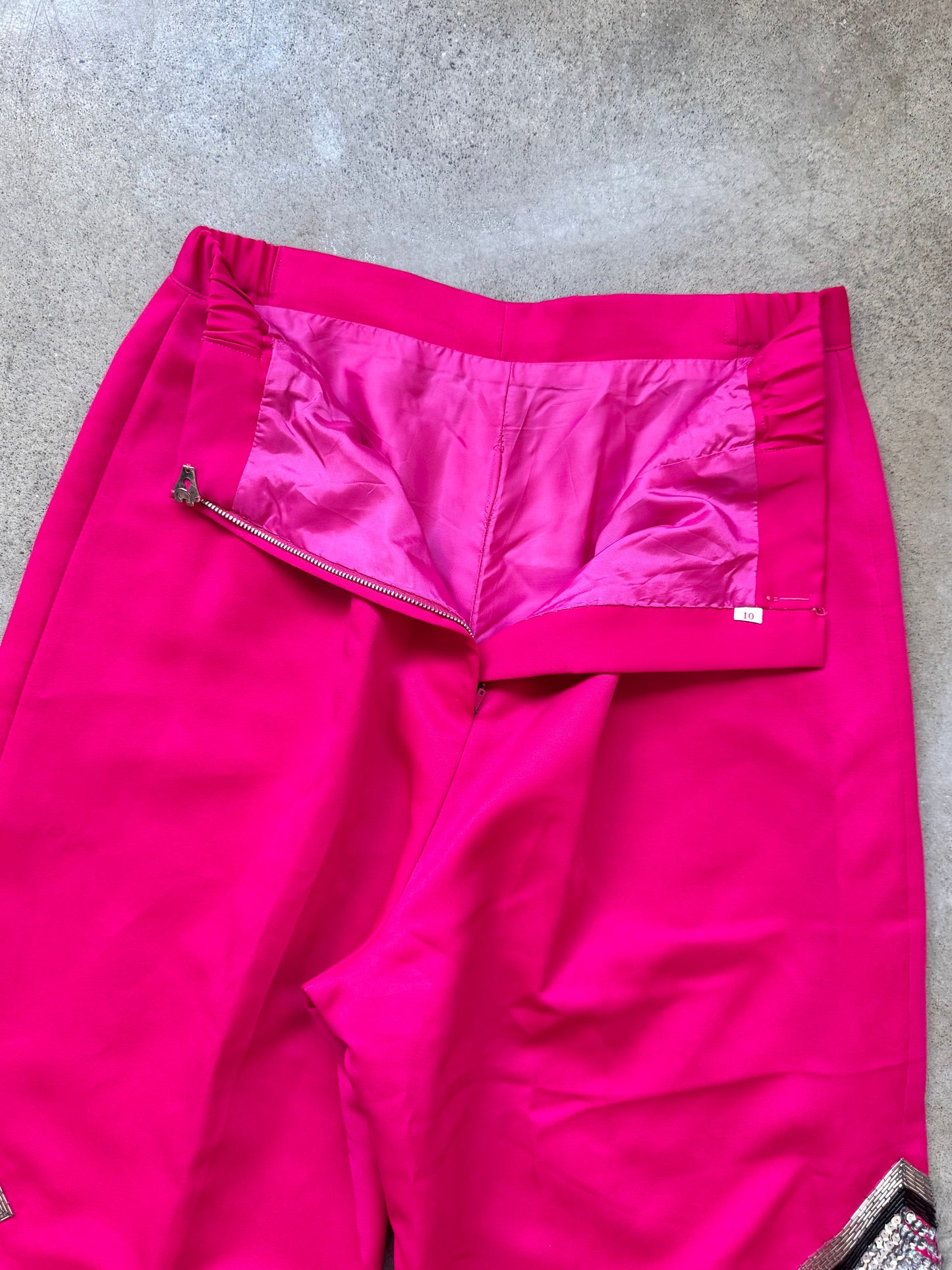 Vintage 1970s Fuchsia Pink Sequin Beaded Wide-Leg Disco Pants | Small