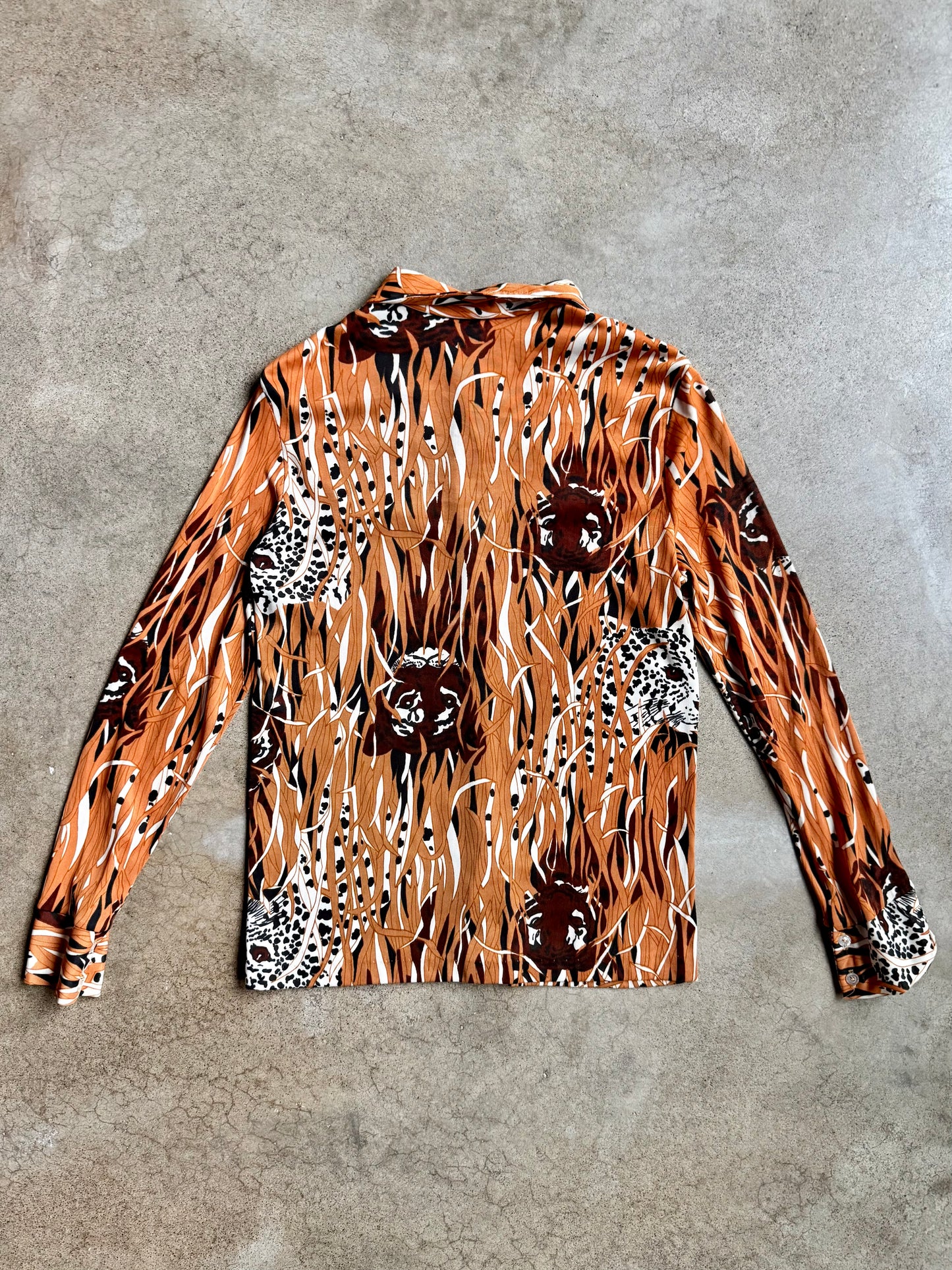 Vintage 1970s Leopard Novelty Print Button-Up Disco Shirt | S/M