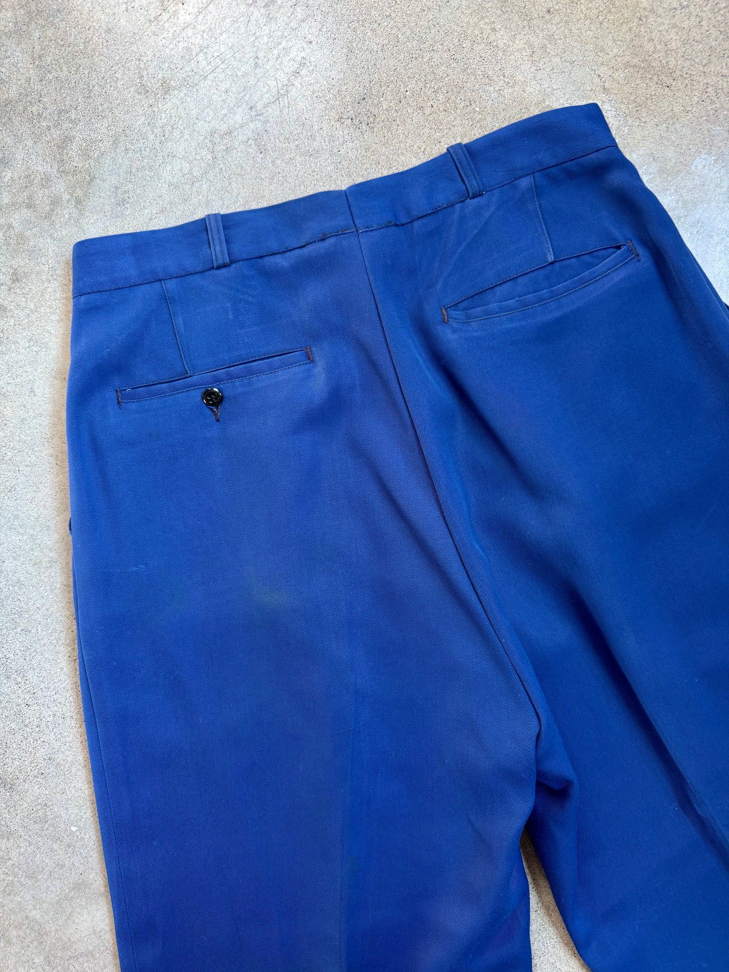 Vintage 1950s Riverside Masterbilt Royal Blue High-Waist Pleated Trousers | Waist 32”
