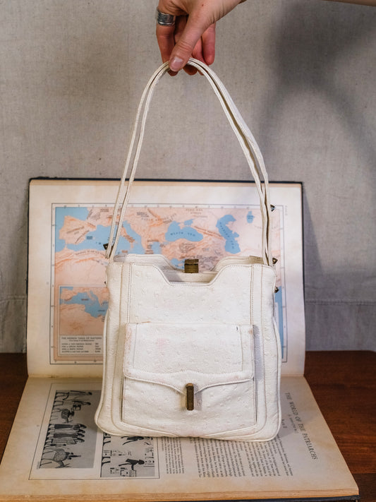 Vintage 1960s Lou Taylor White Faux Ostrich Leather Shoulder Bag