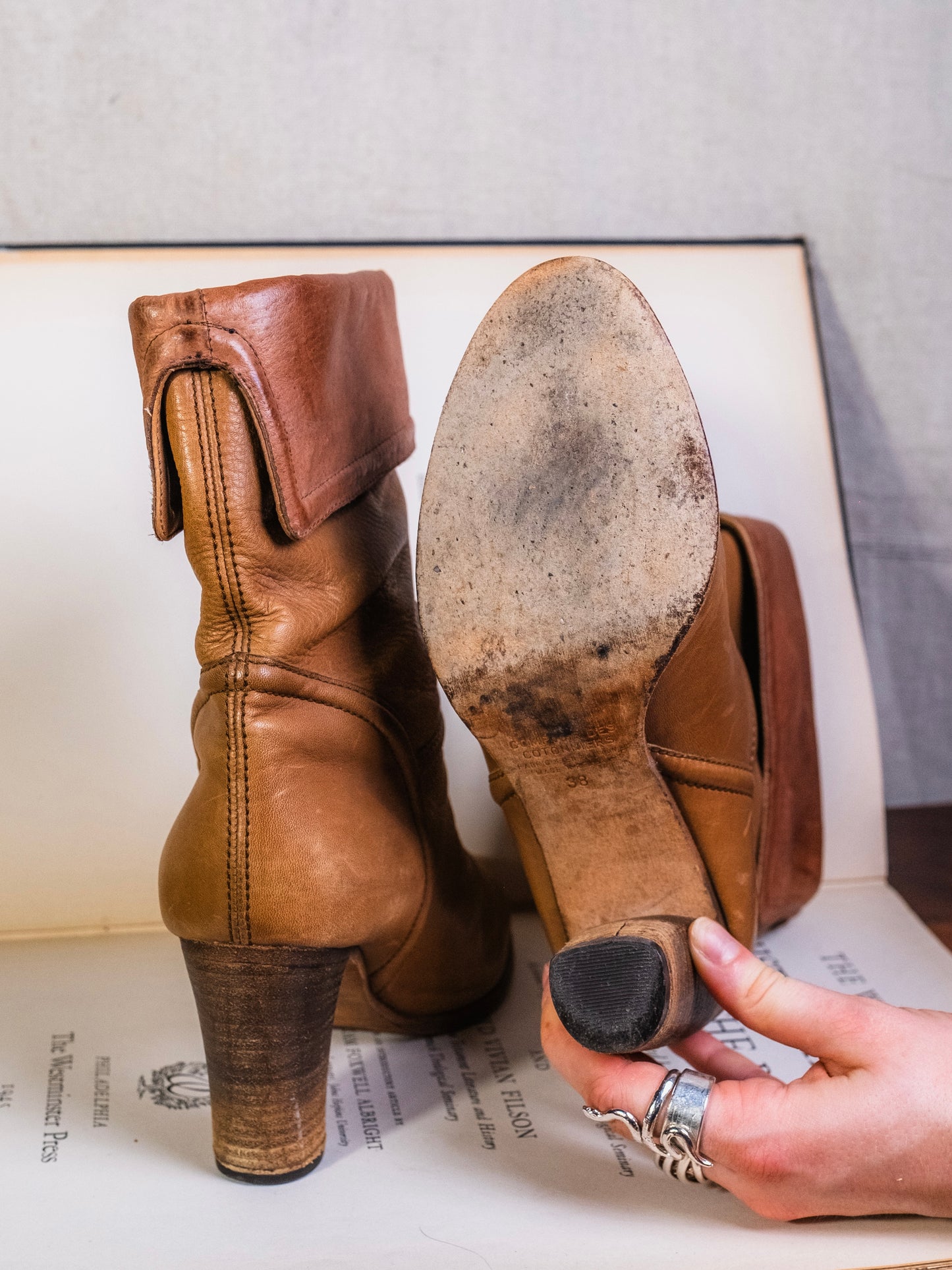 Vintage 1990s Comptoir Des Cotonniers Brown Leather Heeled Boots | 38