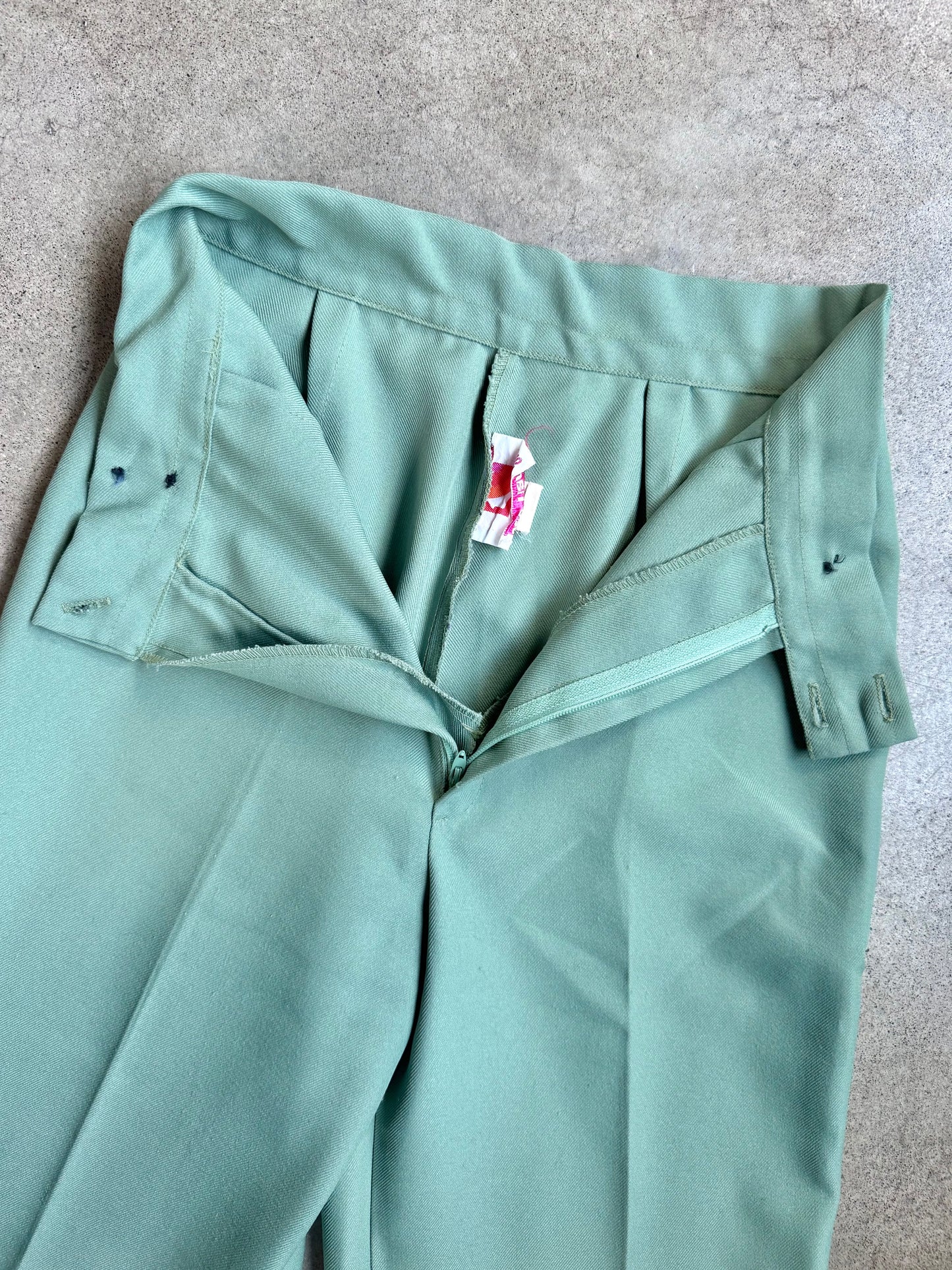 Vintage 1970s Paul Harris Mint Green Cuffed Wide-Leg Trousers | Waist 26”