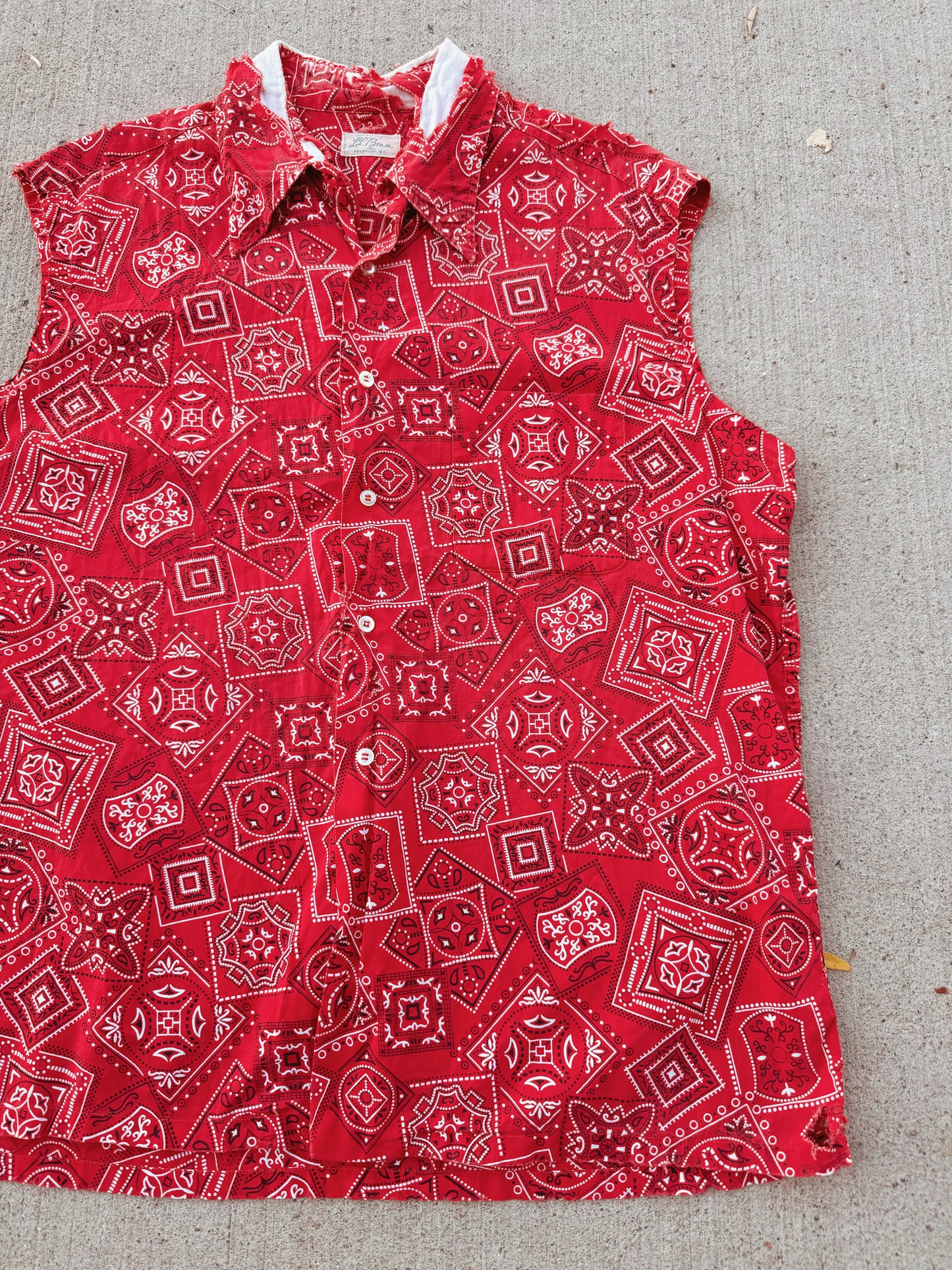 Vintage 1960s LL Bean Bandana Print Distressed Cut-Off Shirt