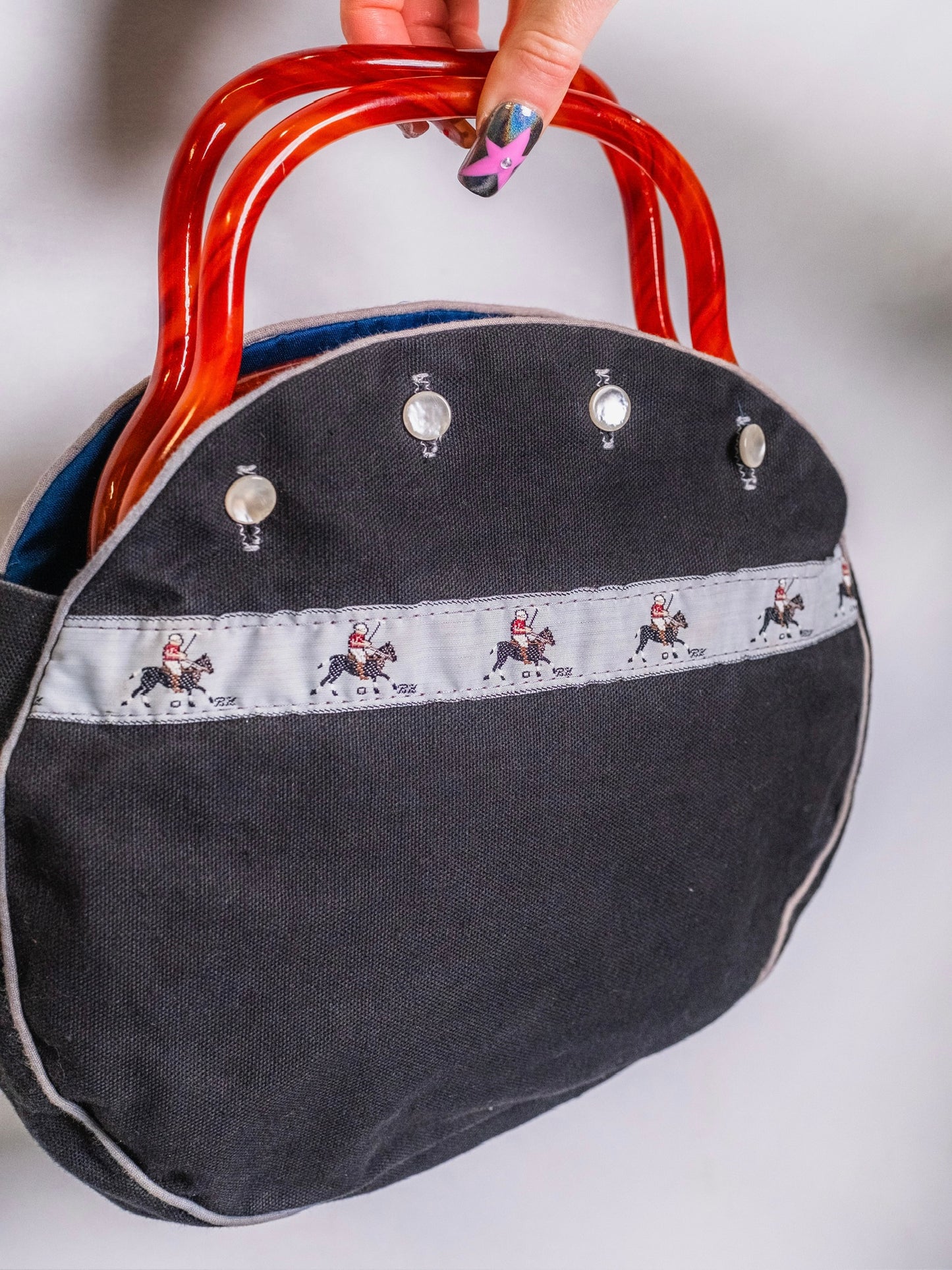 Vintage 1960s Lucite Handle Equestrian Polo Bermuda Bag