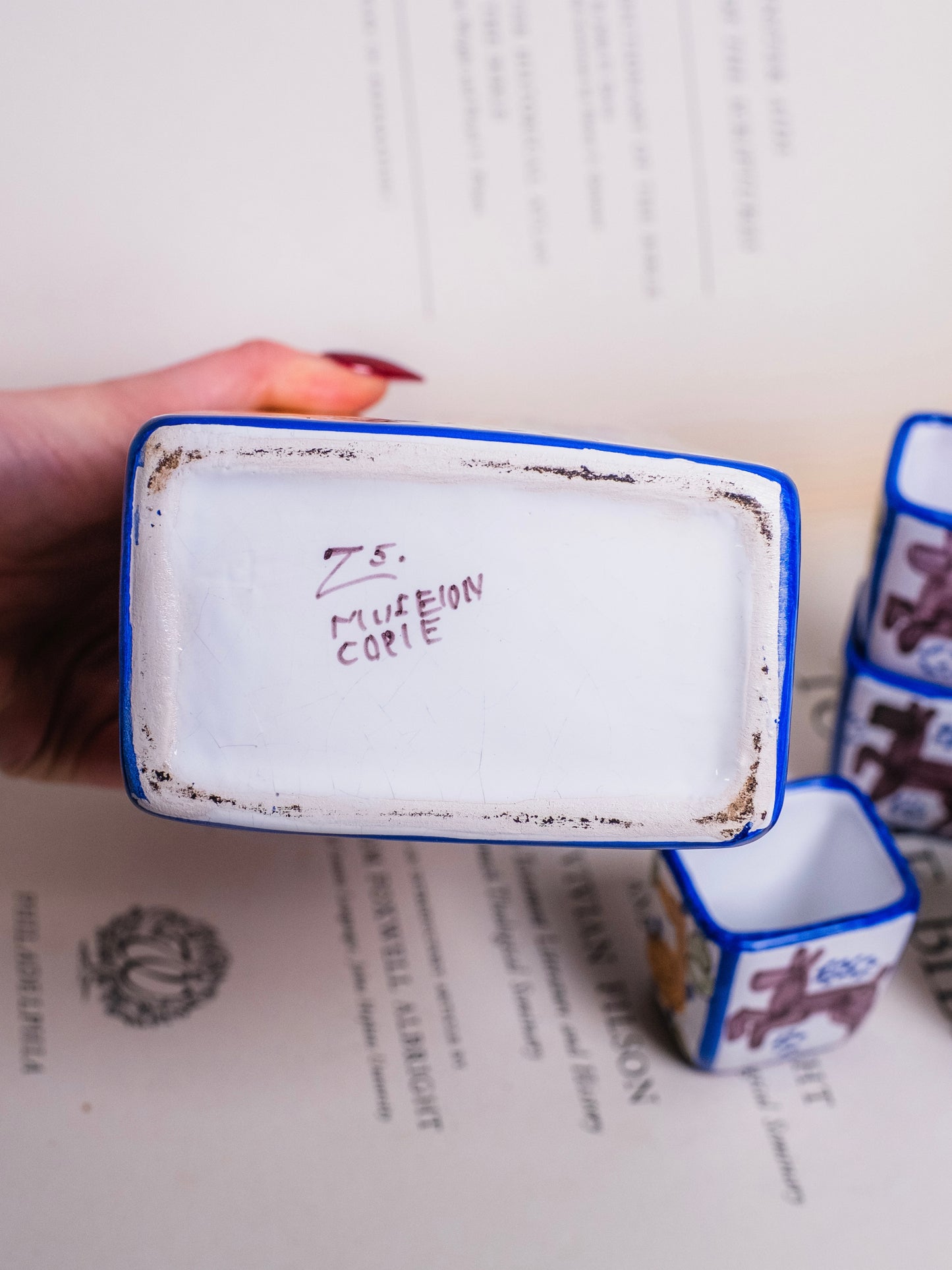 Vintage 1950s Italian Hand-Painted Ceramic Decanter + Shot Glass Set
