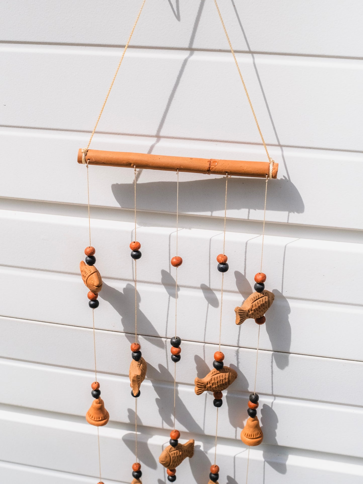 Vintage 1970s Terracotta Fish Wind Chime Wall Hanging