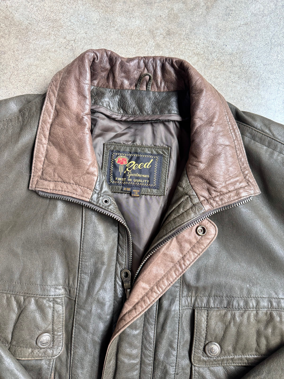 Vintage 1980s Reed Sportswear Brown Leather Zip-Up Jacket | 48R