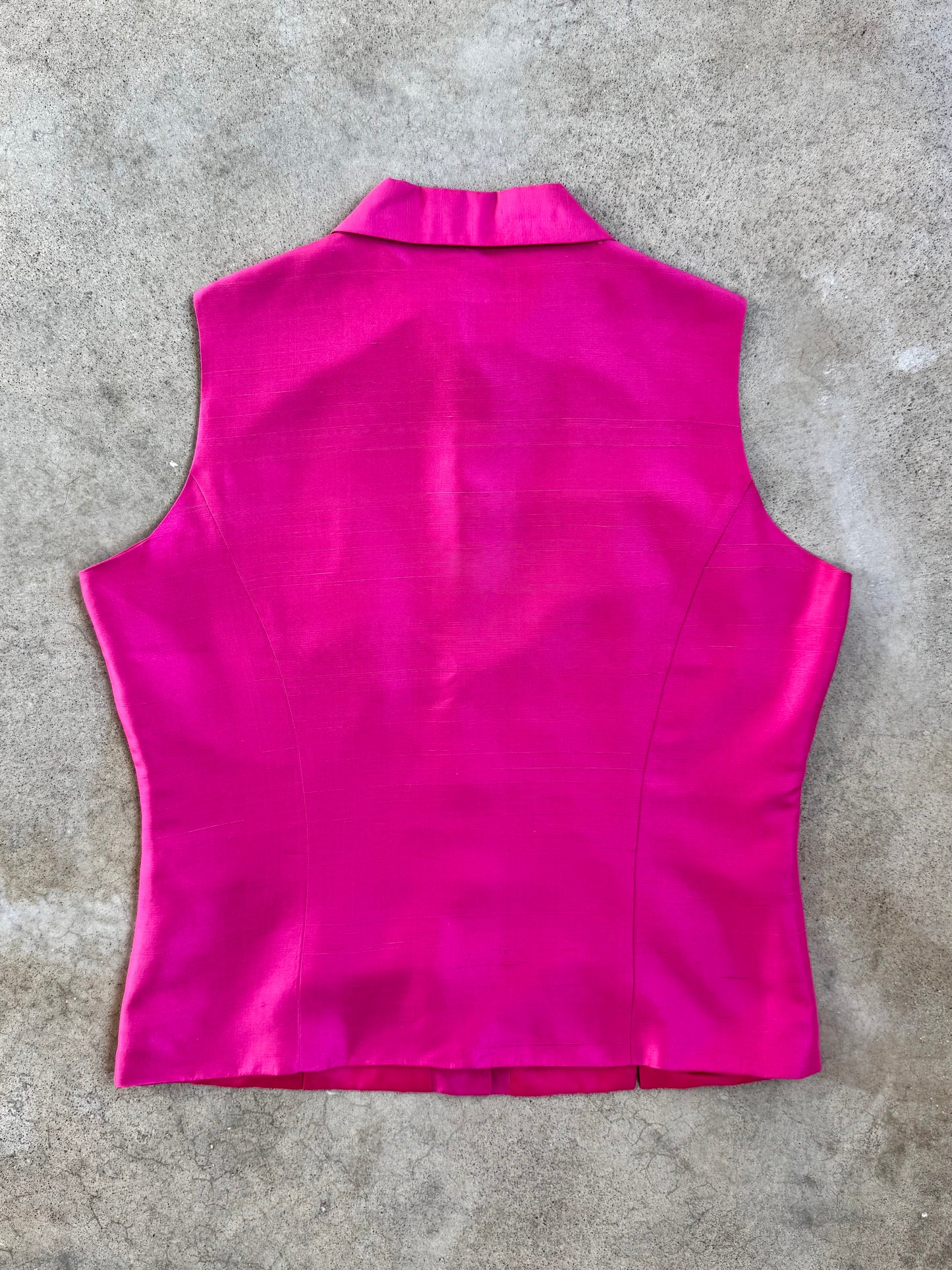 Vintage 1990s Pink Floral Embroidered Sleeveless Silk Blouse | M/L