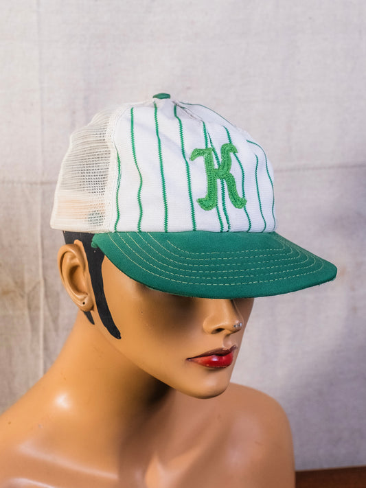 Vintage 1960s Green & White "K" Baseball Cap